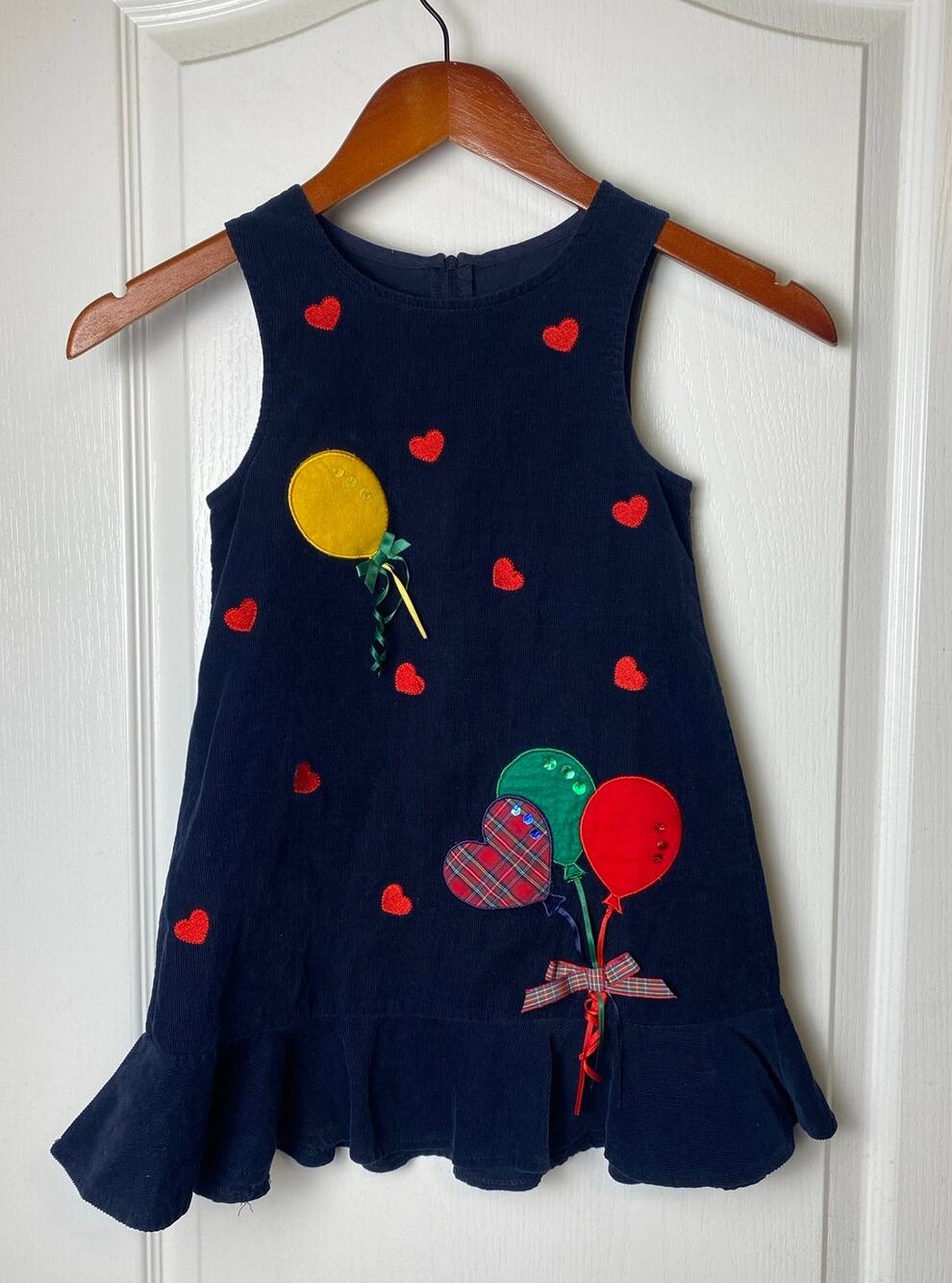Bonnie Jean Girls Navy Corduroy Jumper Dress Balloon Embellishments Size 4
